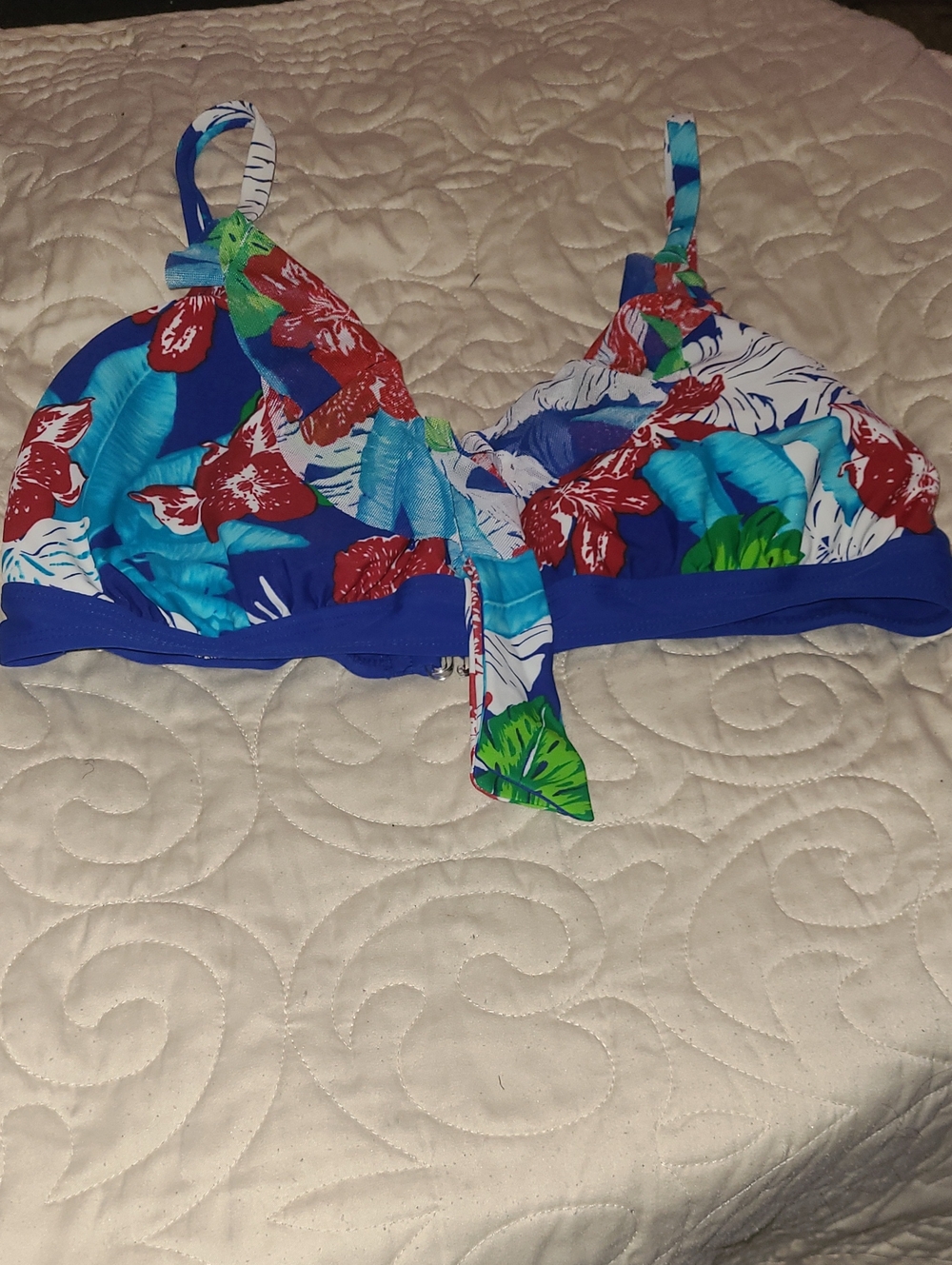 Catalina Tropical Floral Bikini Top - Blue Red Green